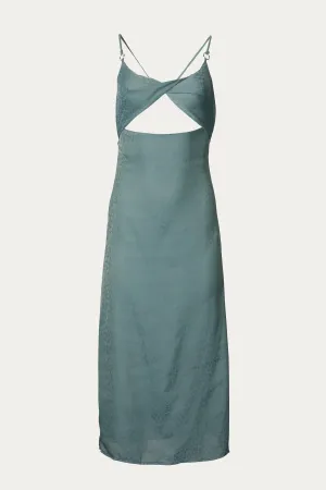 LEOPARD SATIN-JACQUARD TWISTED CUTOUT MIDI DRESS