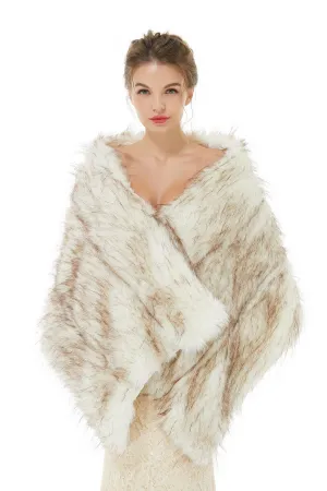 Light Brown Wedding Wrap Faux Fur Sleeveless Open Front Bridal Shawl