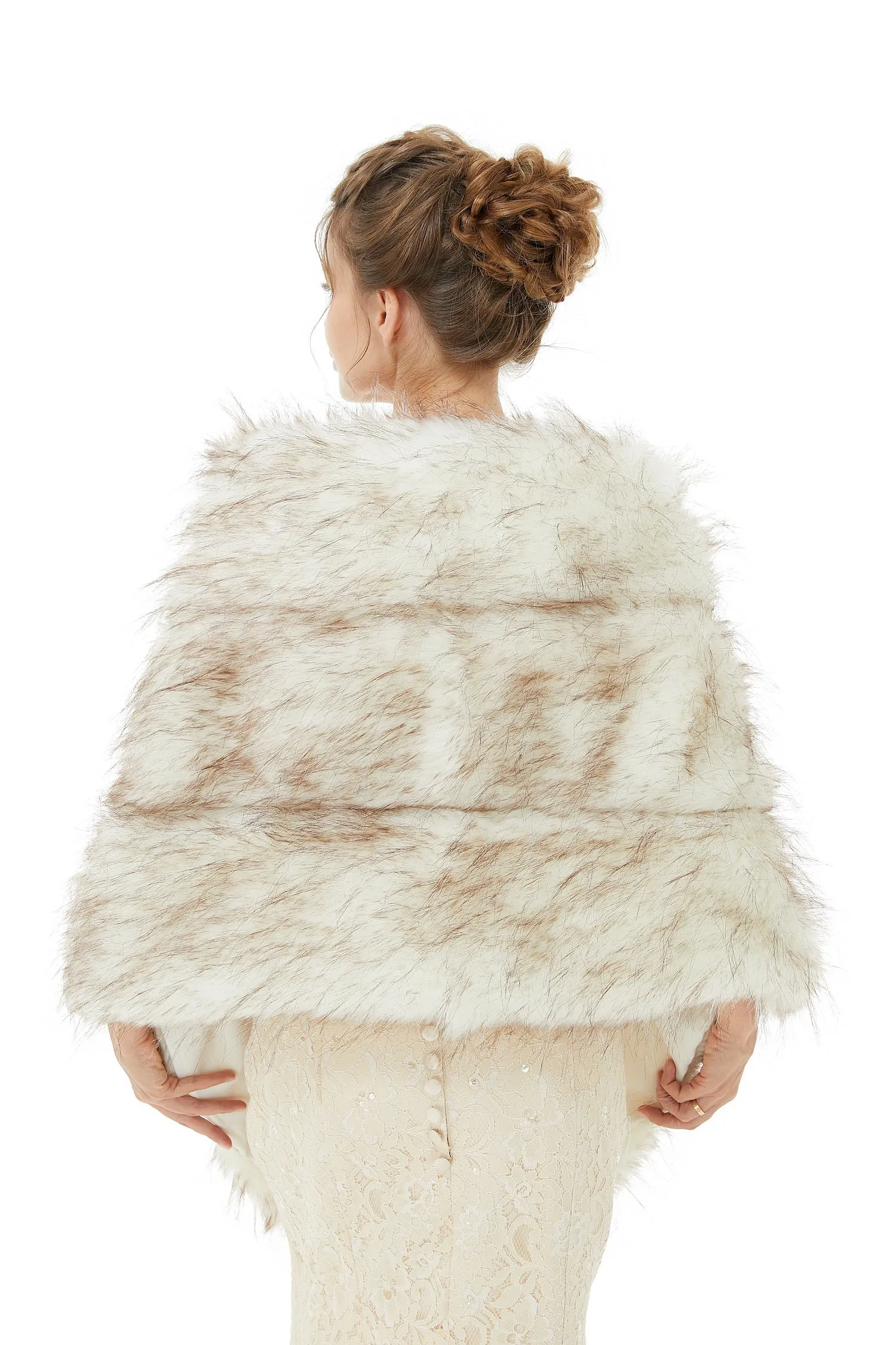 Light Brown Wedding Wrap Faux Fur Sleeveless Open Front Bridal Shawl