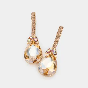 Light Topaz Teardrop and Rhinestone Dangle Earrings | Pageant Earrings | Interview Earrings | 605222