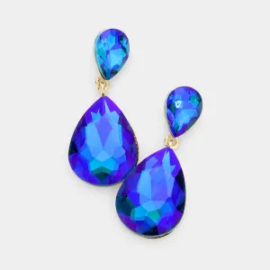 Little Girls Double Blue AB Crystal Teardrop Evening Earrings | 565109
