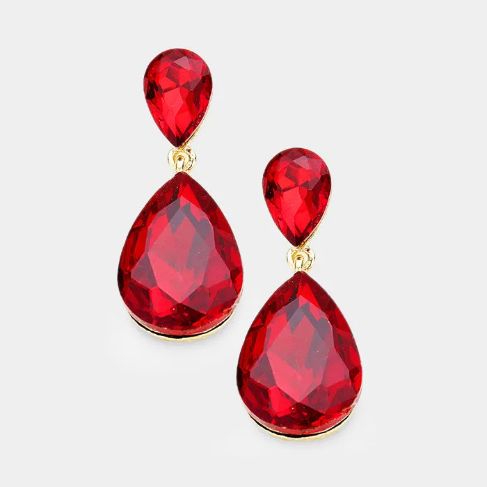 Little Girls Double Red Crystal Teardrop Evening Earrings | 389500
