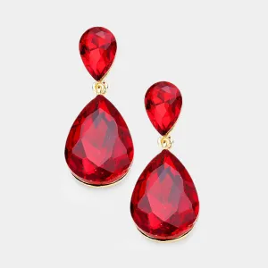 Little Girls Double Red Crystal Teardrop Evening Earrings | 389500