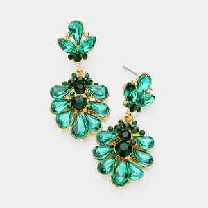 Little Girls Emerald Crystal Cluster Teardrop Pageant Earrings on Gold | 402705