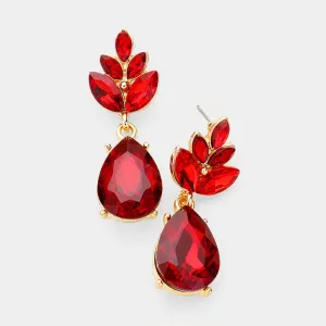 Little Girls Red Crystal Teardrop Cluster Earrings | 407454