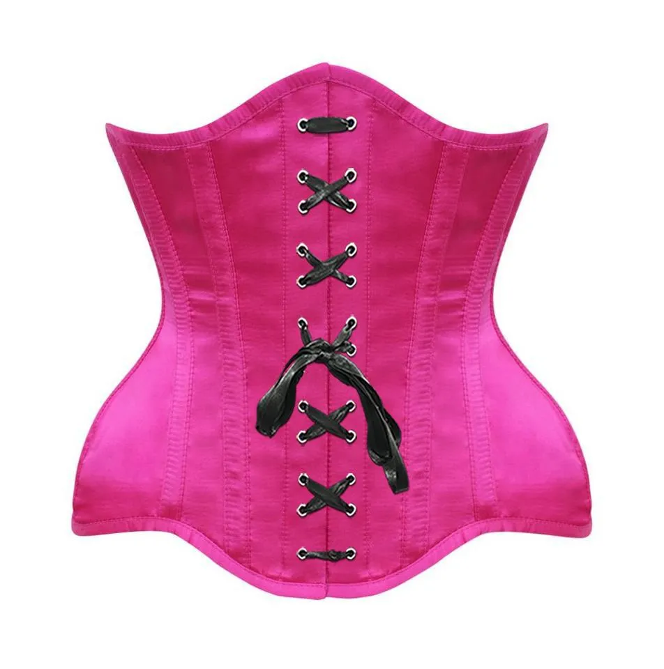 Lorenn Underbust Curvy Corset in Magenta Satin
