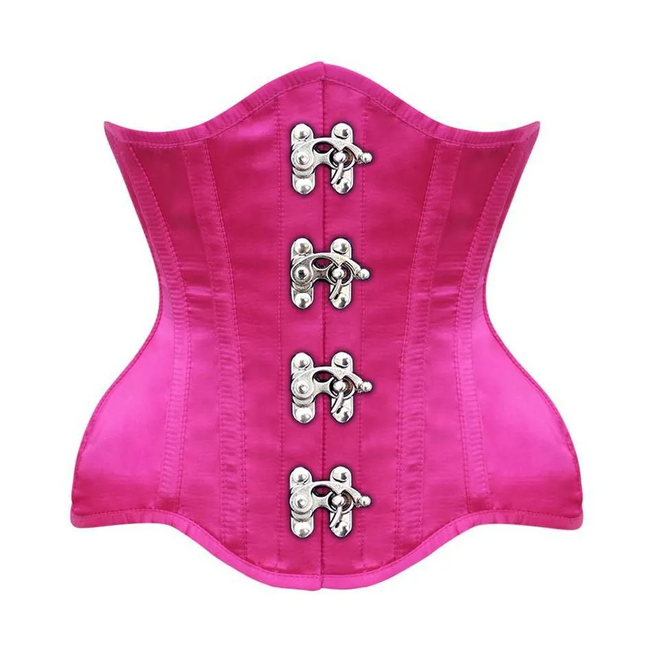 Lorenn Underbust Curvy Corset in Magenta Satin