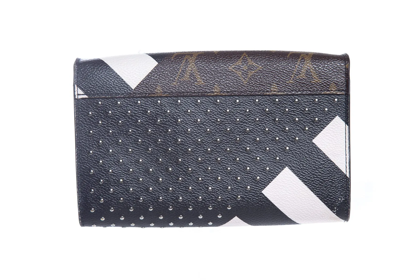 Louis Vuitton 2016 Black and White Twist Chain Studded Monogram Canvas WOC
