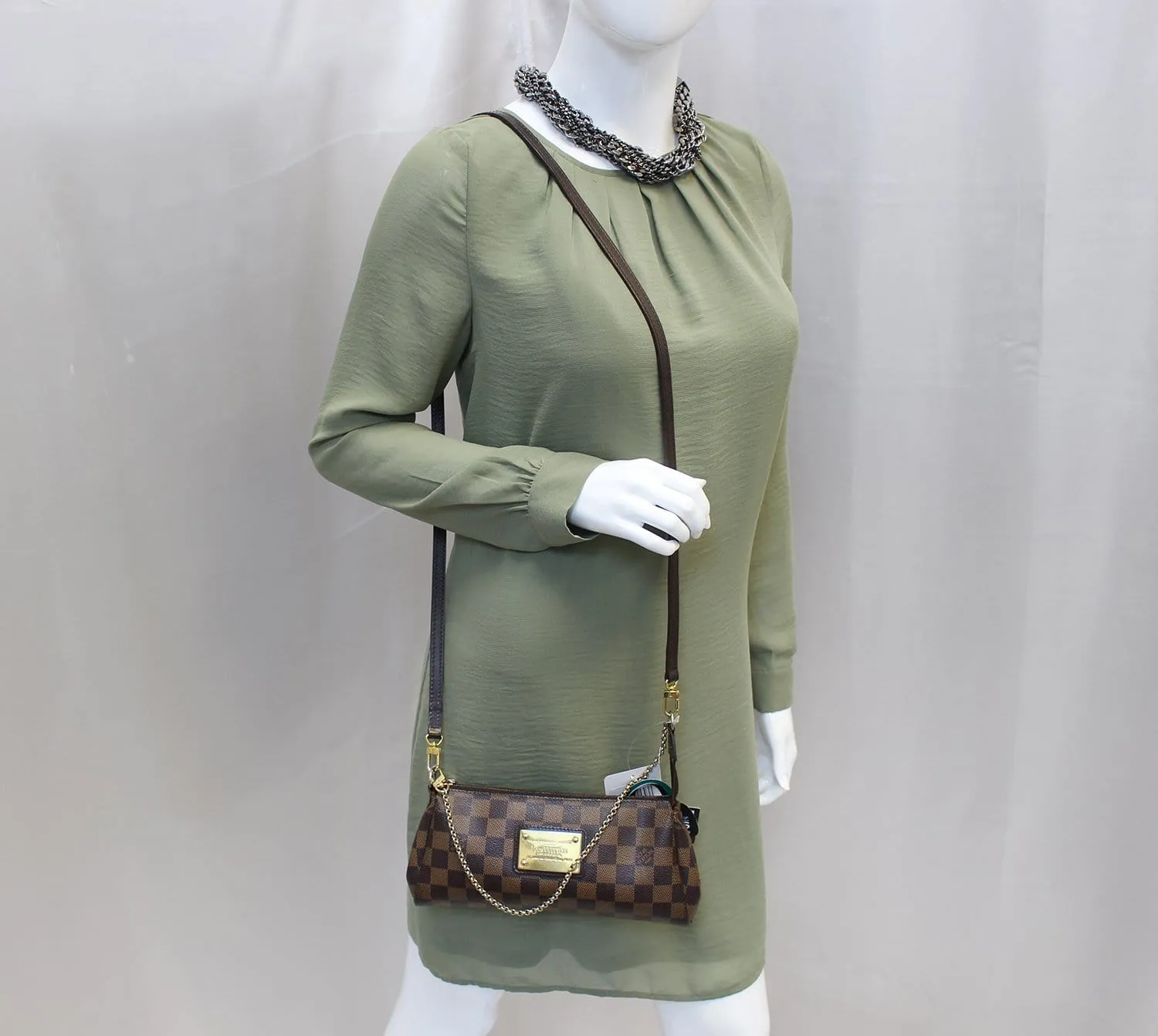 LOUIS VUITTON Damier Ebene Pochette Eva Clutch Shoulder Crossbody Bag
