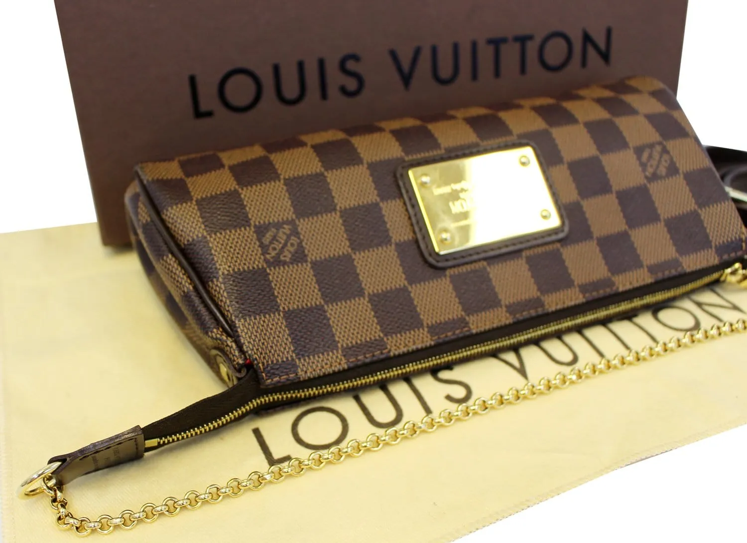 LOUIS VUITTON Damier Ebene Pochette Eva Clutch Shoulder Crossbody Bag