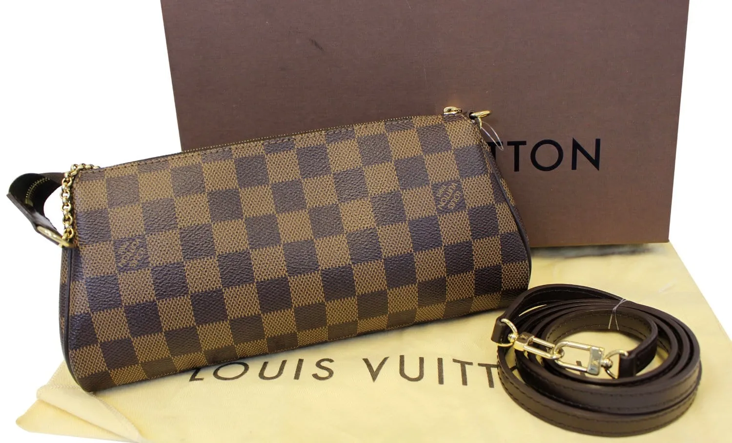 LOUIS VUITTON Damier Ebene Pochette Eva Clutch Shoulder Crossbody Bag