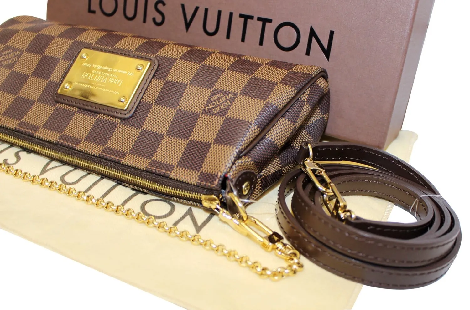 LOUIS VUITTON Damier Ebene Pochette Eva Clutch Shoulder Crossbody Bag