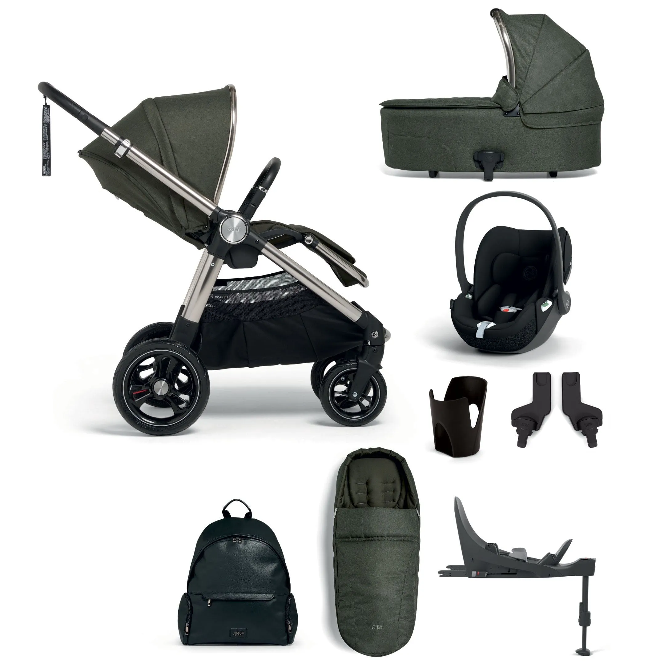 Mamas & Papas Ocarro 8 Piece Aton B2 Travel System - Hunter Green