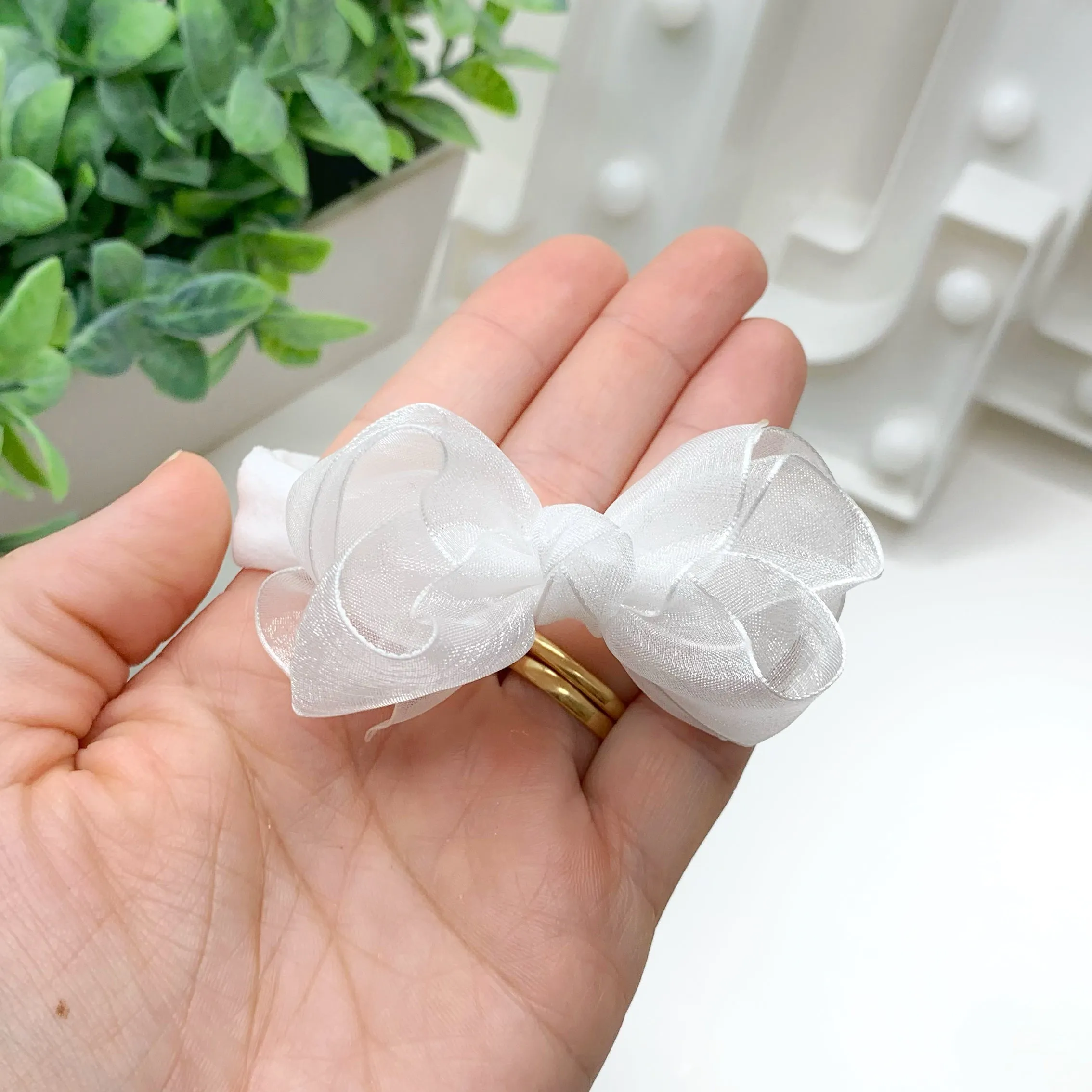 Manu bow organza -  Headband baby Small