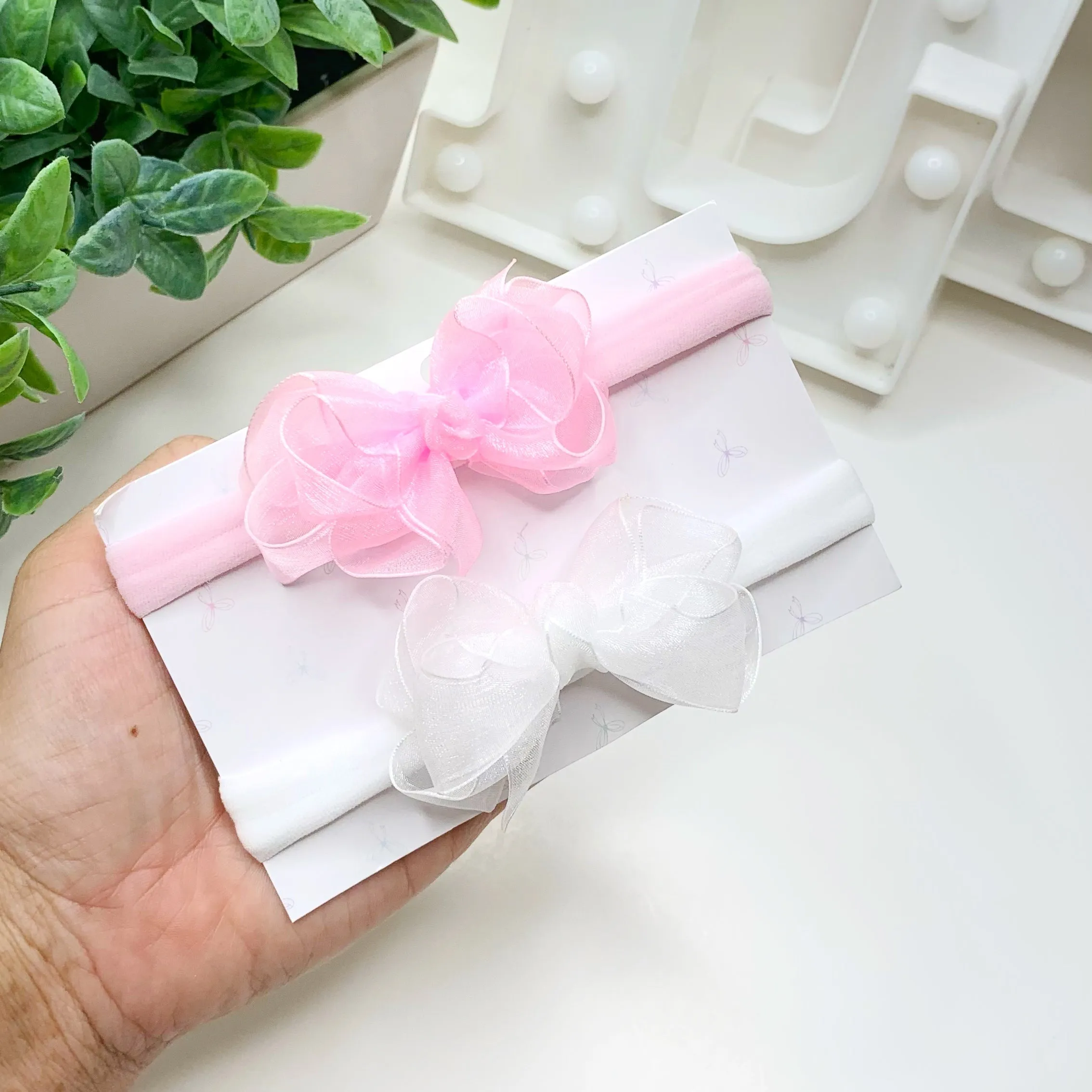Manu bow organza -  Headband baby Small