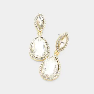 Marquise Clear Teardrop Gold Evening Earrings