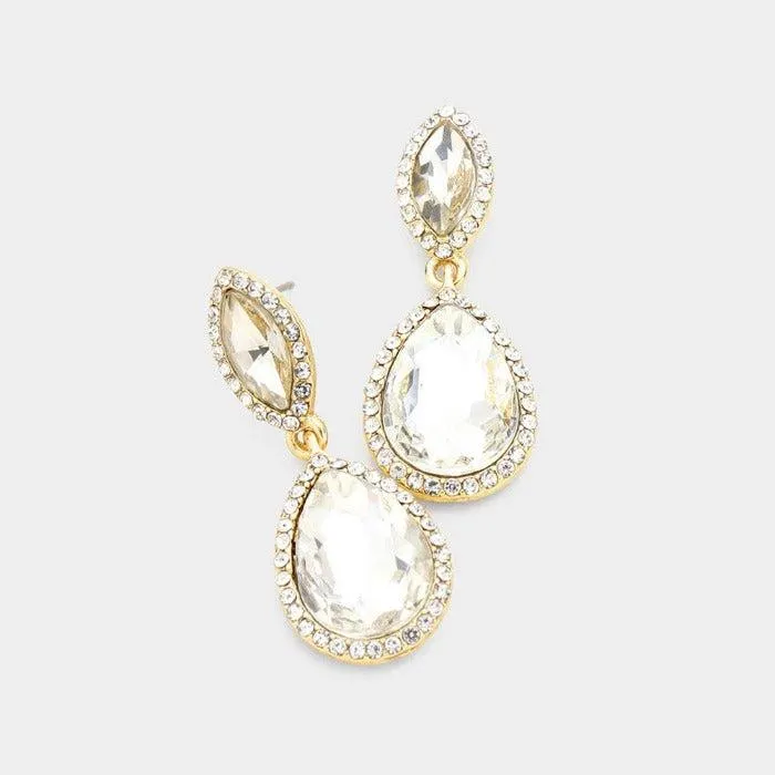 Marquise Clear Teardrop Gold Evening Earrings