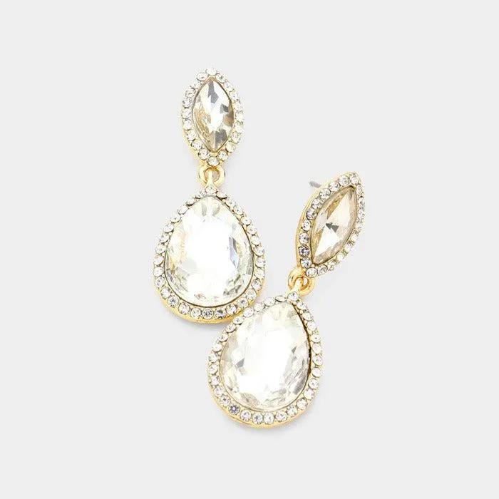 Marquise Clear Teardrop Gold Evening Earrings