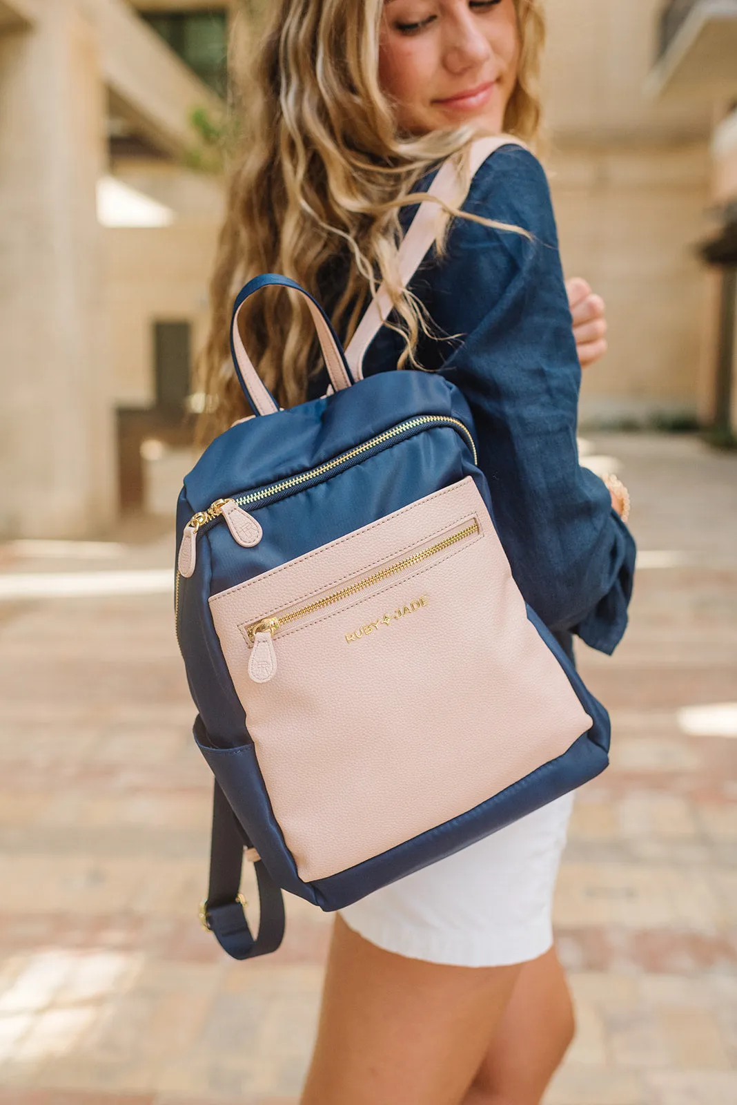 Maye - (Nylon) Navy, Blush & Gold