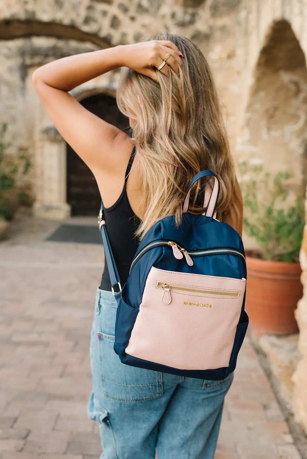 Maye - (Nylon) Navy, Blush & Gold