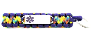 Medical ID 550 Paracord Key Chain with Custom Engraved Stainless Steel ID Tag - Purple Small Rectangle