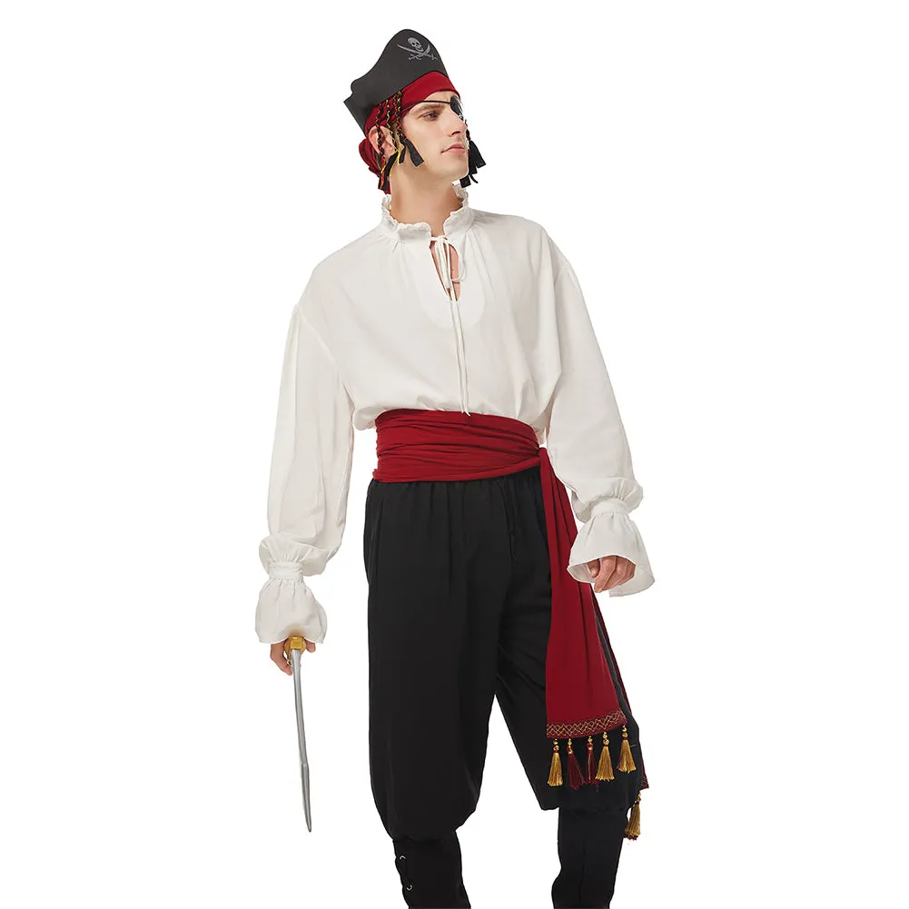 Medieval Pirate Cosplay Red Belt Hat Costume Accessories Set