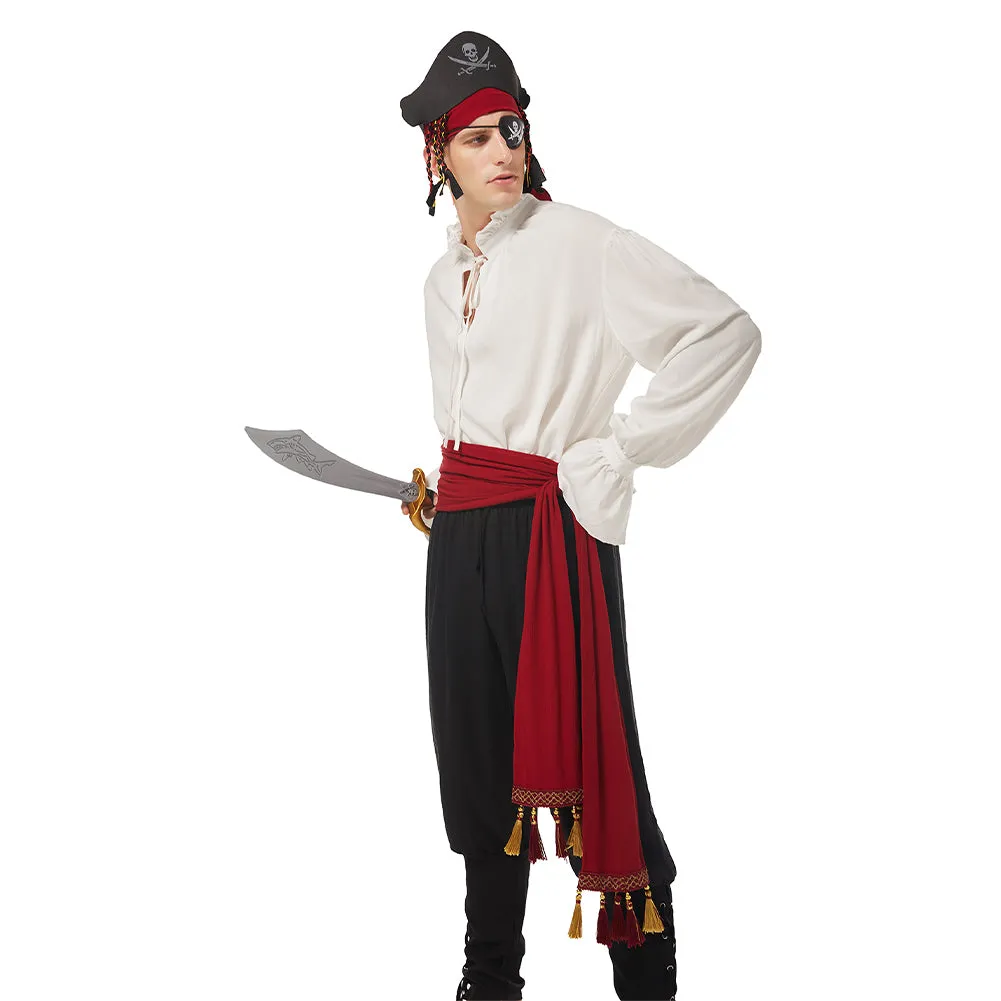 Medieval Pirate Cosplay Red Belt Hat Costume Accessories Set