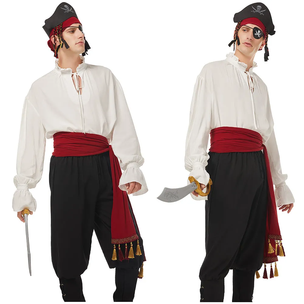 Medieval Pirate Cosplay Red Belt Hat Costume Accessories Set