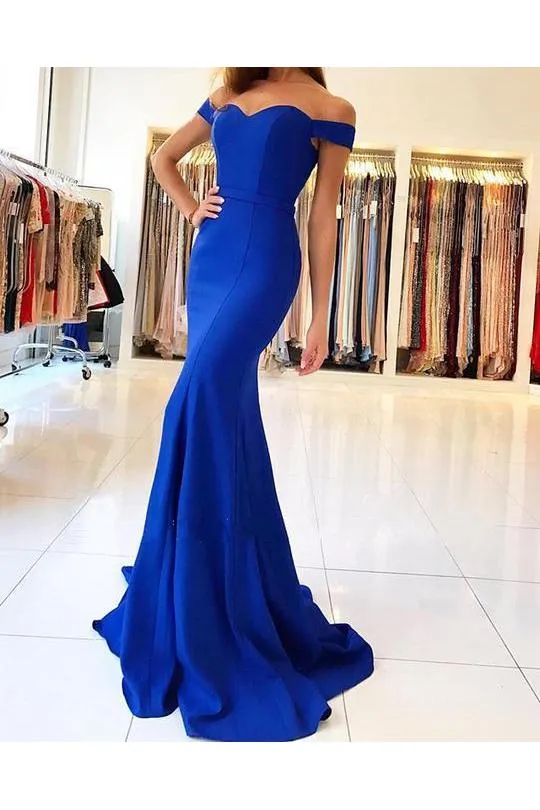 Mermaid Pink Off-the-Shoulder Formal Dress Simpe Elegant Long Evening Dress