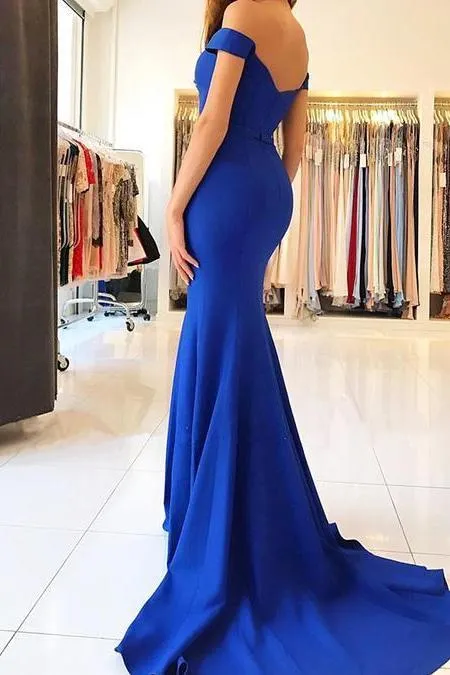Mermaid Pink Off-the-Shoulder Formal Dress Simpe Elegant Long Evening Dress