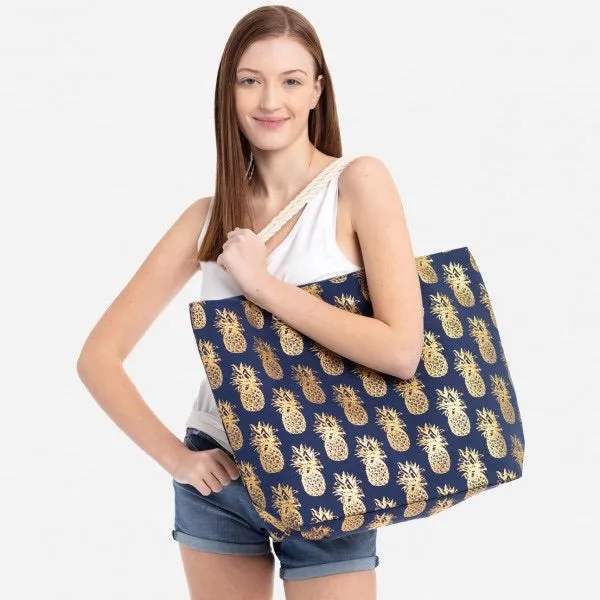 Metallic Pineapple Canvas Lake / Beach Bag