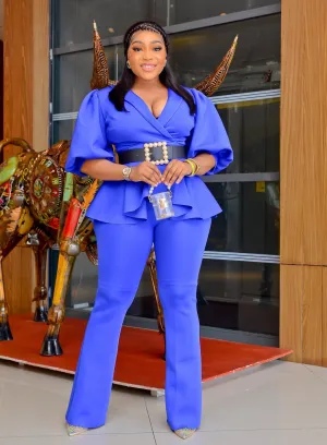 Michell Luxe- 3pcs Peplum Blouse/Pant/Belt Set (NEW)