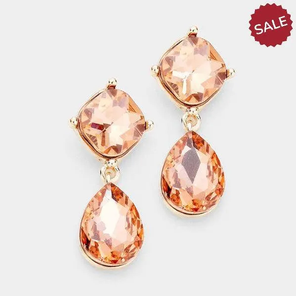 Miro Peach Crystal Teardrop Rose Gold Earrings