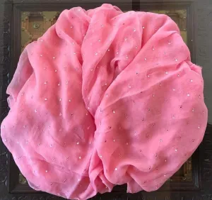 Mirror Work Chiffon Saree In Pink