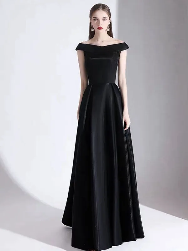 Modern Evening Dress A Line Bateau Neck Satin Fabric Floor Length Formal Party Dresses
