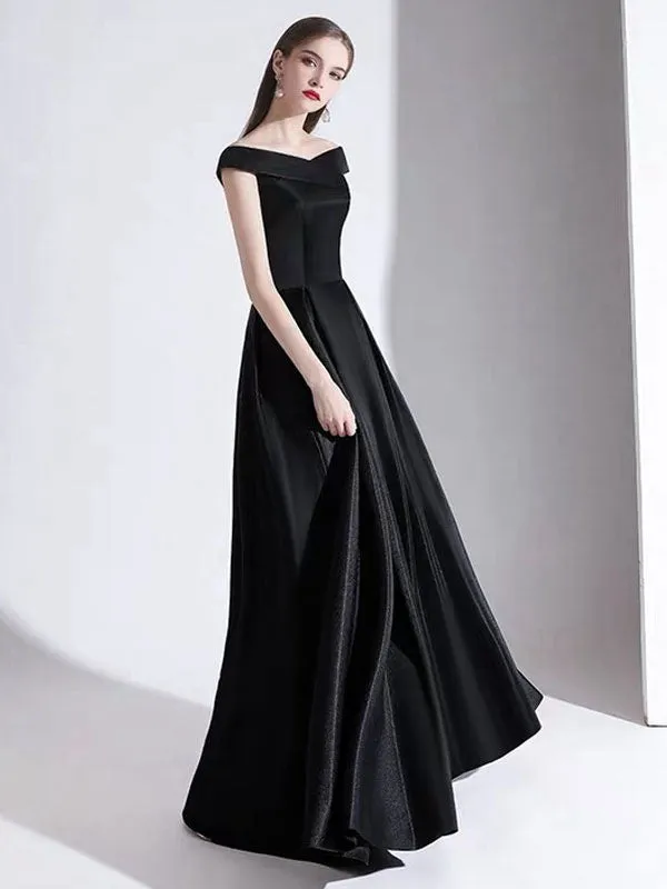 Modern Evening Dress A Line Bateau Neck Satin Fabric Floor Length Formal Party Dresses