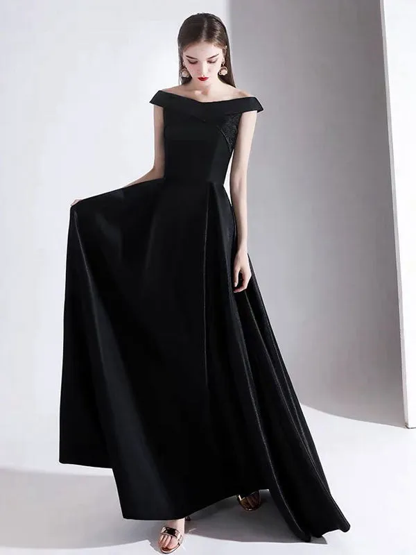 Modern Evening Dress A Line Bateau Neck Satin Fabric Floor Length Formal Party Dresses