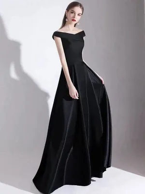 Modern Evening Dress A Line Bateau Neck Satin Fabric Floor Length Formal Party Dresses