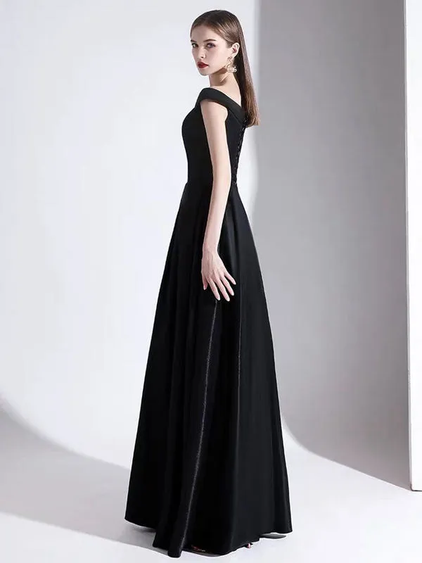 Modern Evening Dress A Line Bateau Neck Satin Fabric Floor Length Formal Party Dresses