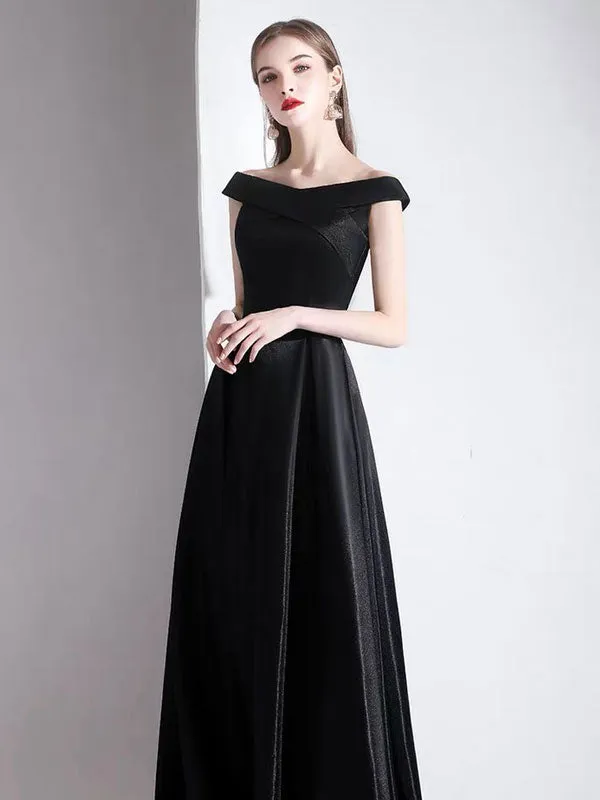 Modern Evening Dress A Line Bateau Neck Satin Fabric Floor Length Formal Party Dresses