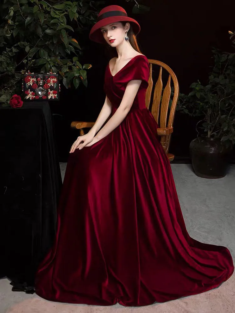 Modern Evening Dress A Line V Neck Matte Satin Floor Length Pleated Social Party Dresses