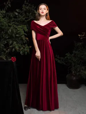 Modern Evening Dress A Line V Neck Matte Satin Floor Length Pleated Social Party Dresses