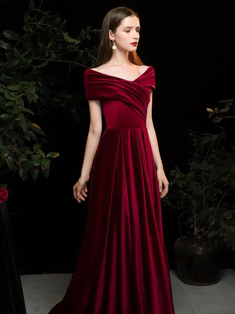 Modern Evening Dress A Line V Neck Matte Satin Floor Length Pleated Social Party Dresses