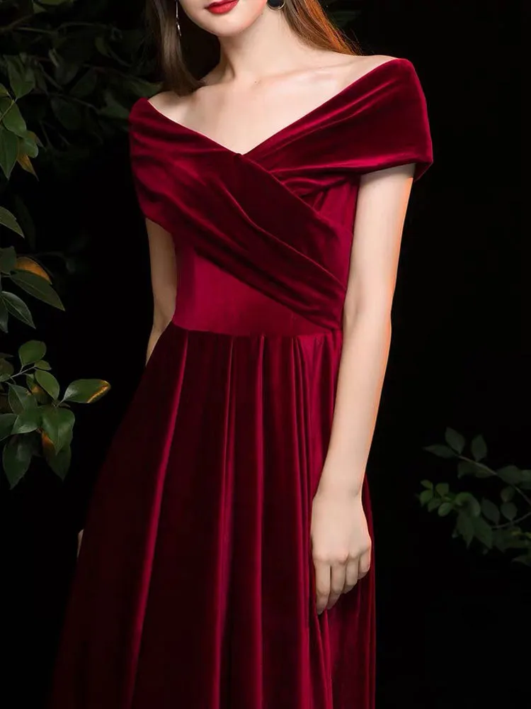 Modern Evening Dress A Line V Neck Matte Satin Floor Length Pleated Social Party Dresses