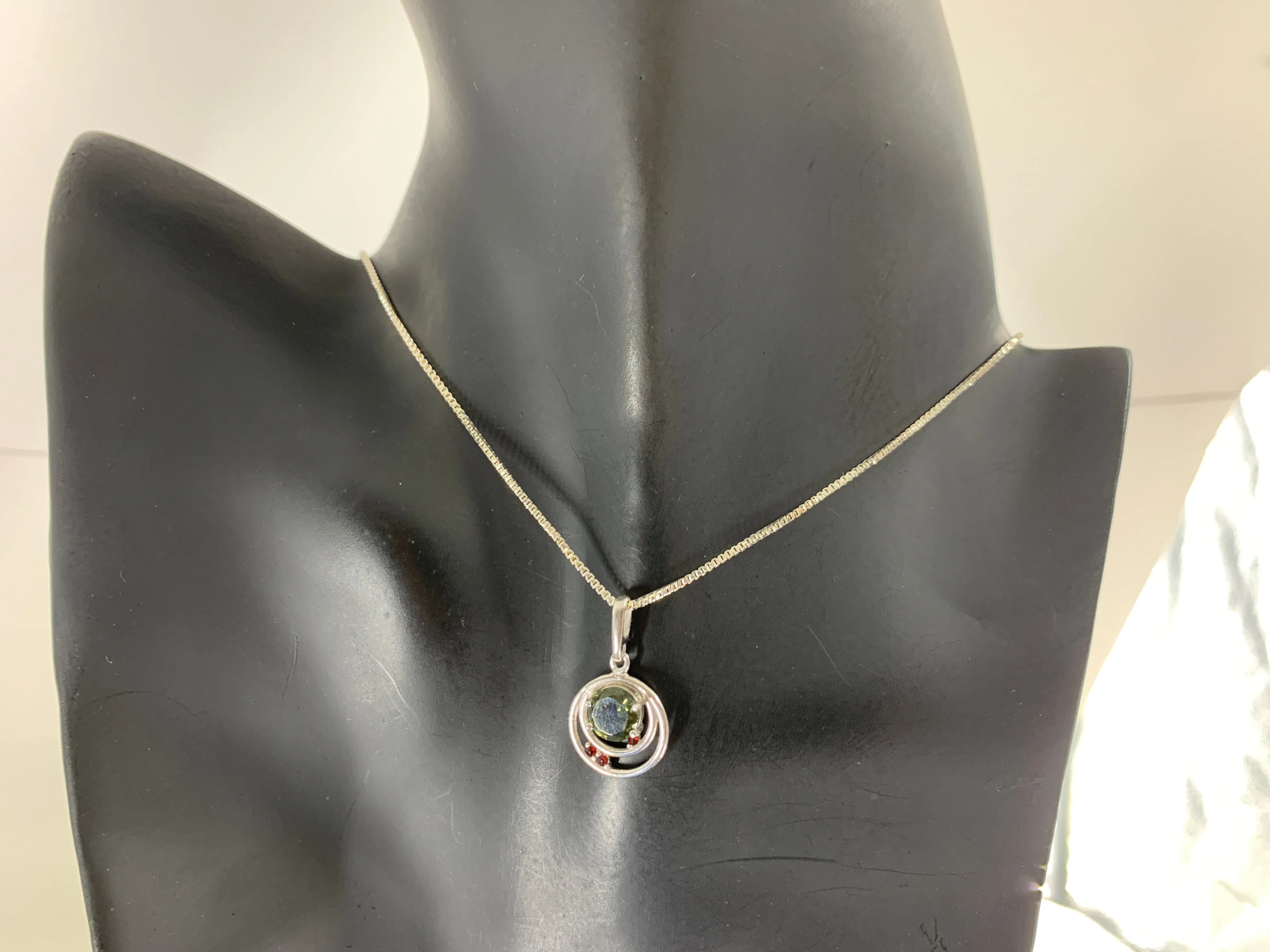 Moldavite & Garnet Pendant