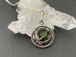 Moldavite & Garnet Pendant