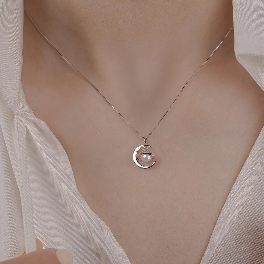 Moon and Saturn Necklace (Solid Silver)