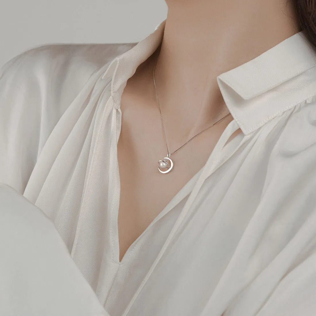 Moon and Saturn Necklace (Solid Silver)