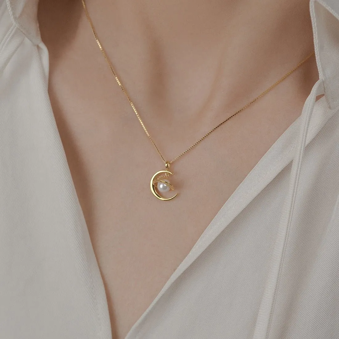 Moon and Saturn Necklace (Solid Silver)