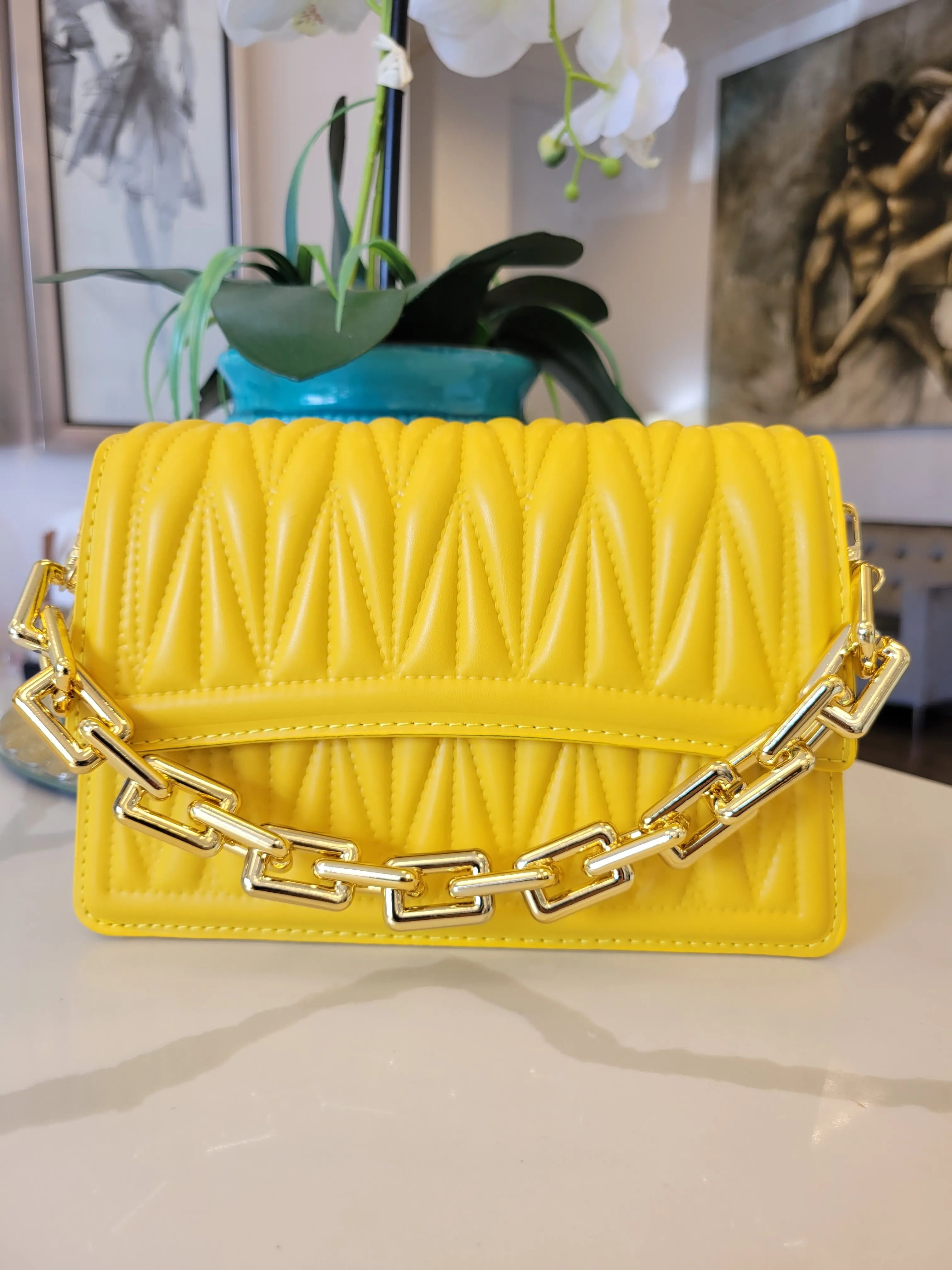 MUSTARD ECO LEATHER HANDBAG